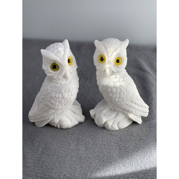 Vintage Italian Alabaster Owl Figurines with Yellow Eyes 1980s - Picture 15 of 16